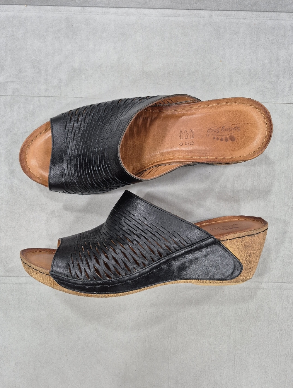 Spring Step wedge slides women's 41 US 10 black soft perforated leather